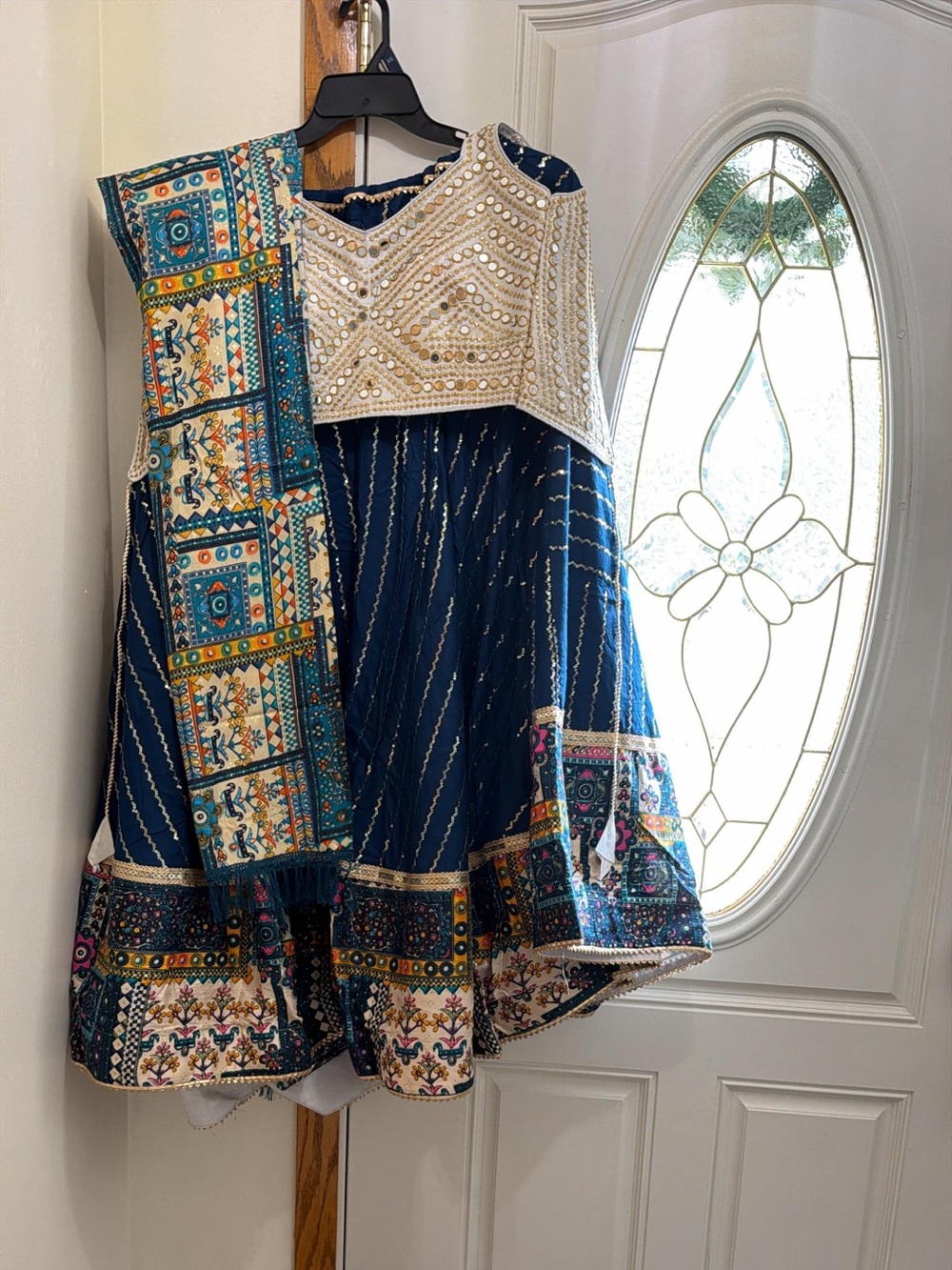 Navy blue lengha chanya choli with Printed Dupatta- Navratri special